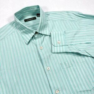ERMENEGILDO ZEGNA Men's M Green White Striped Cotton‎ Button Up Dress Shirt